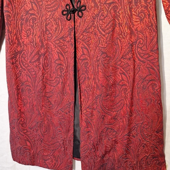 Red Boho Women's Coat, Metallic Midi, Embroidered Brocade, Sz 14, NWOT - Picture 7 of 13